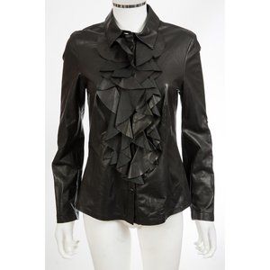 Escada Lambskin Leather Ruffle Front Blouse sz 38 US 6 - 8